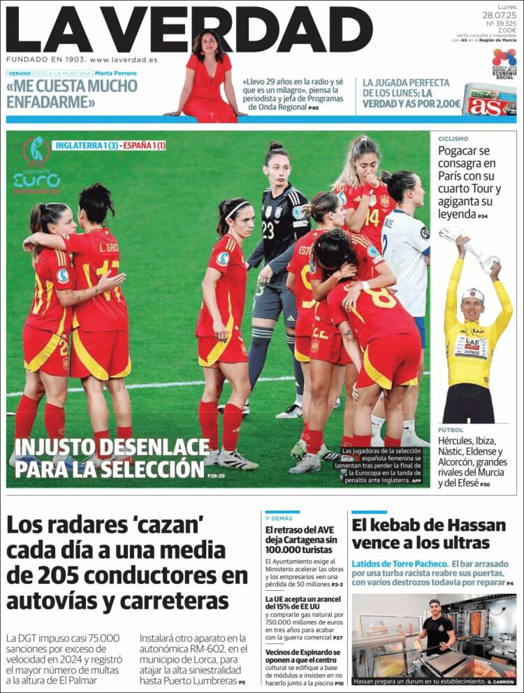 Portada de La Verdad de Murcia (España)