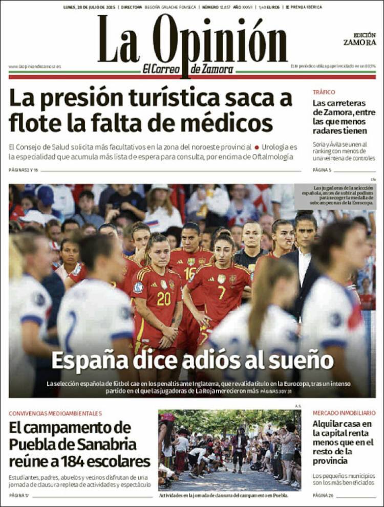 Portada de La Opinión - El Correo de Zamora (Espagne)