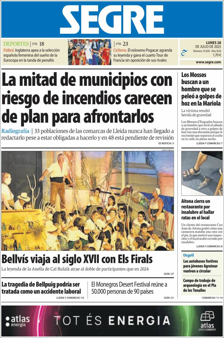 Portada de Segre  (Espagne)