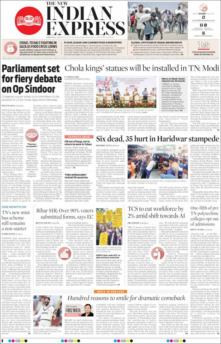 Portada de New Indian Express (Inde)