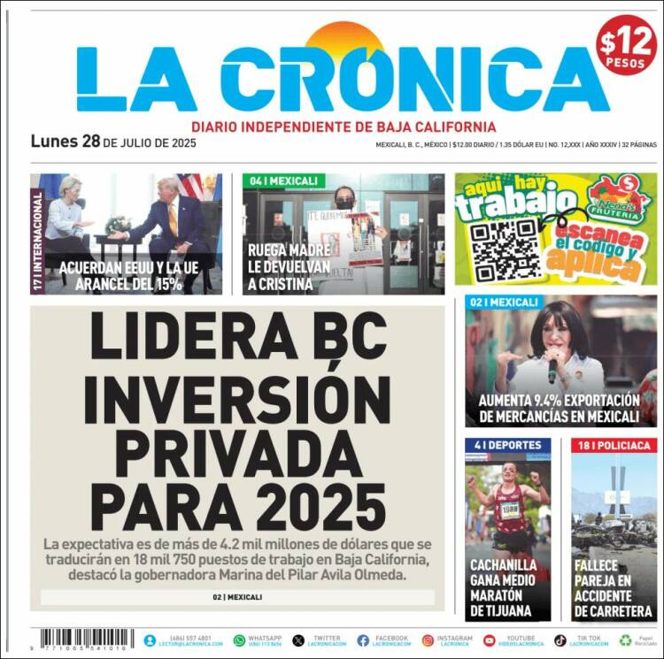 Portada de La Crónica de Baja California (Mexico)