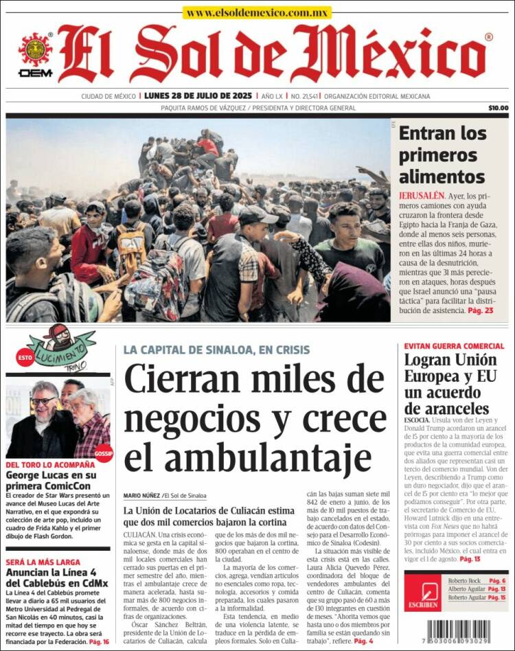 Portada de El Sol de México (Mexique)