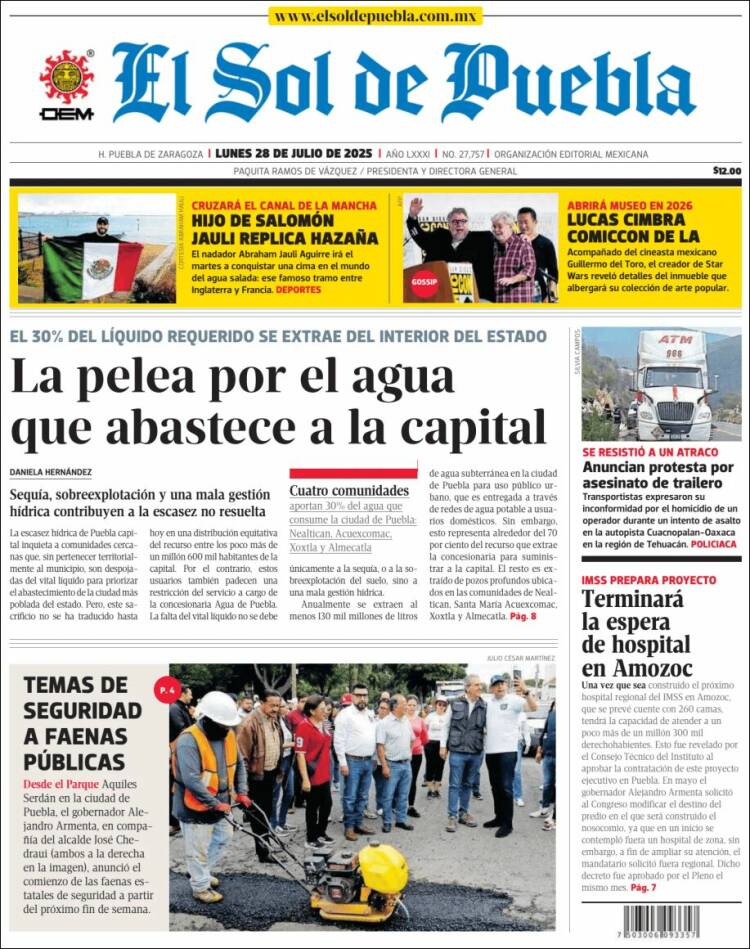 Portada de El Sol de Puebla (Mexico)