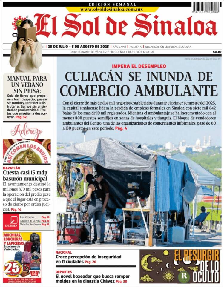 Portada de El Sol de Sinaloa (Mexique)