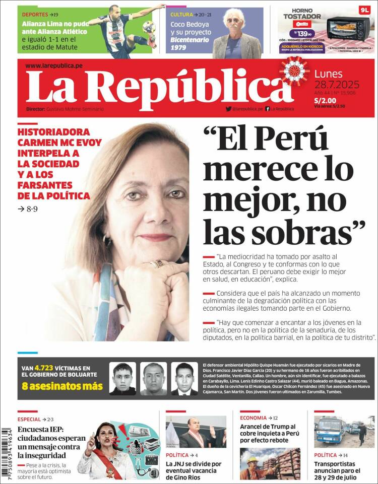Portada de La Republica (Pérou)