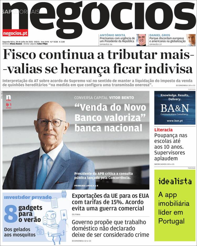 Portada de Jornal de Negócios (Portugal)