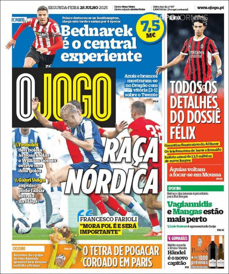 Portada de O Jogo (Portugal)