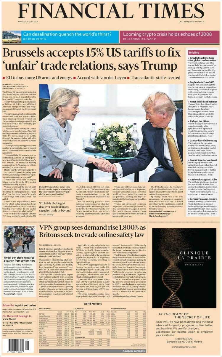 Portada de Financial Times (Reino Unido)