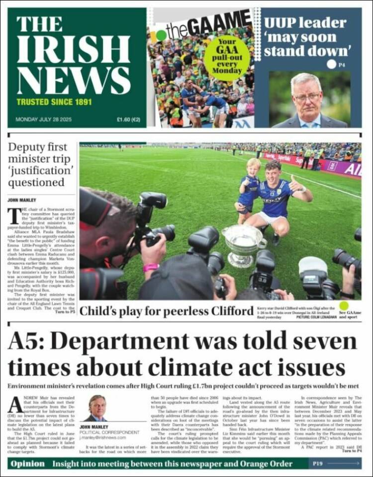 Portada de Irish News (Royaume-Uni)