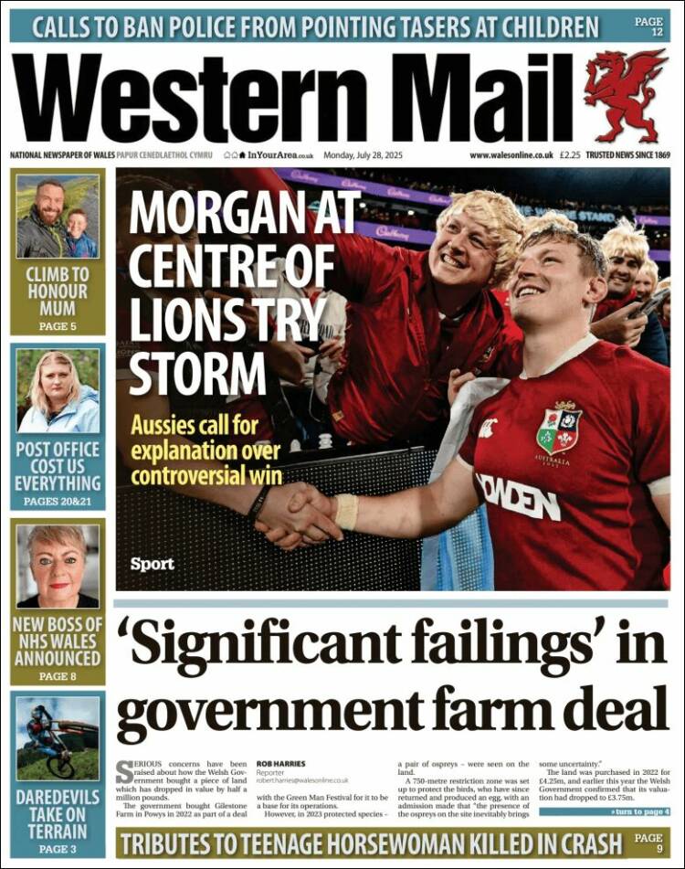 Portada de Western Mail (Reino Unido)