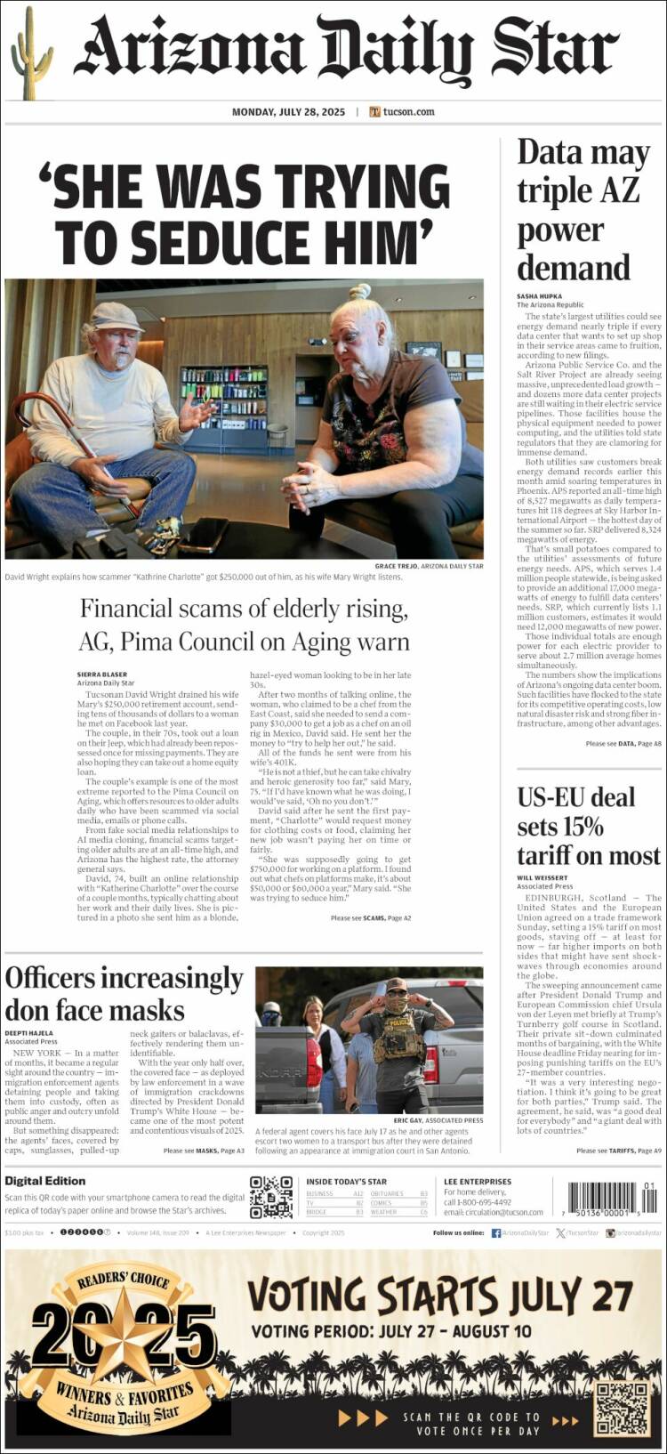 Portada de Arizona Daily Star (États-Unis)