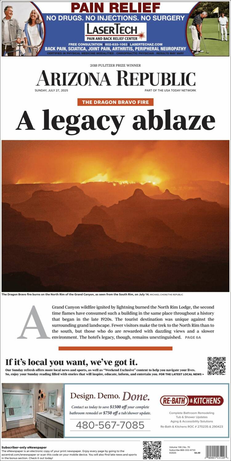 Portada de Arizona Republic News (États-Unis)