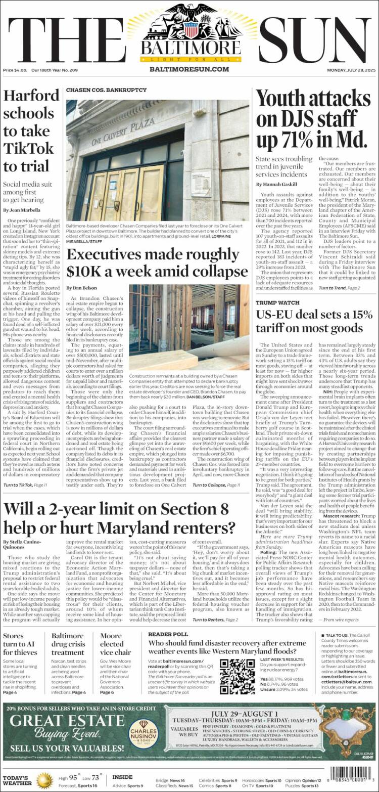 Portada de The Baltimore Sun (USA)