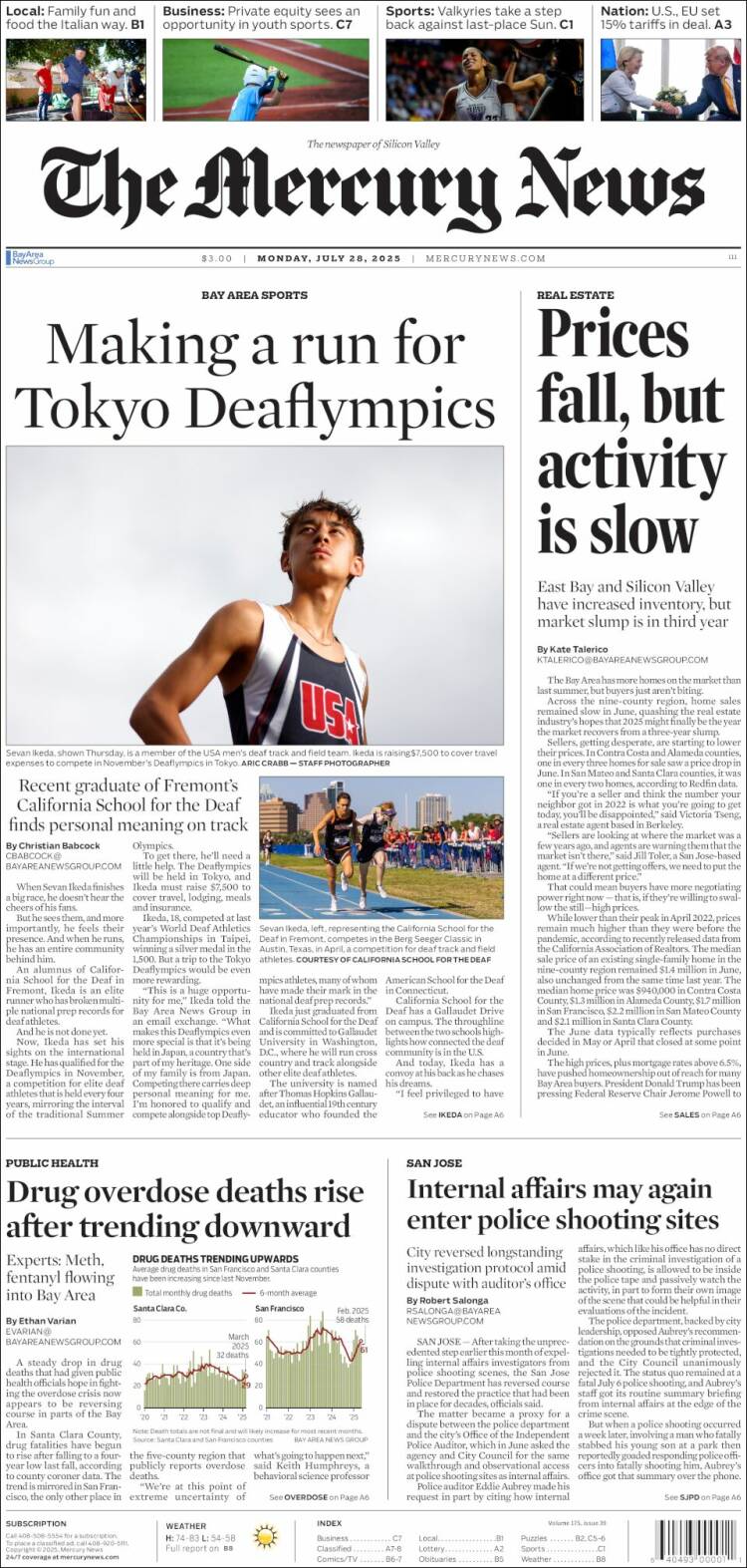 Portada de San Jose Mercury News (USA)