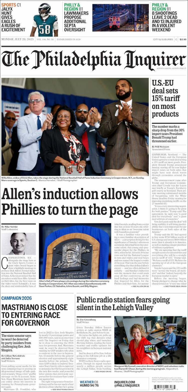 Portada de Philadelphia Inquirer (USA)