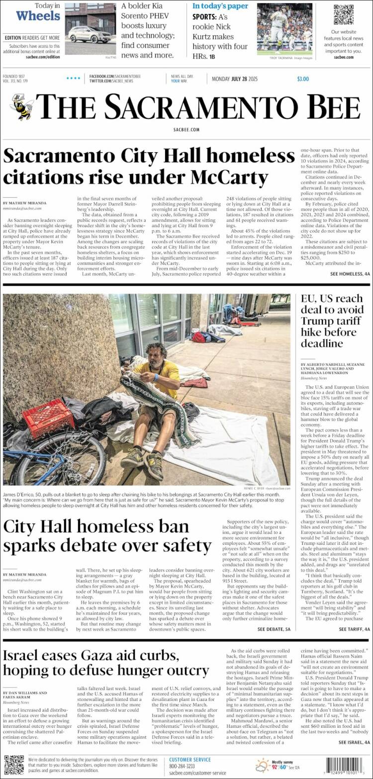 Portada de The Sacramento Bee (USA)