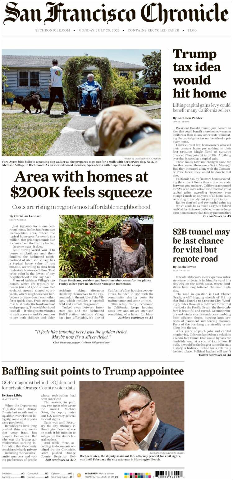 Portada de San Francisco Chronicle (USA)