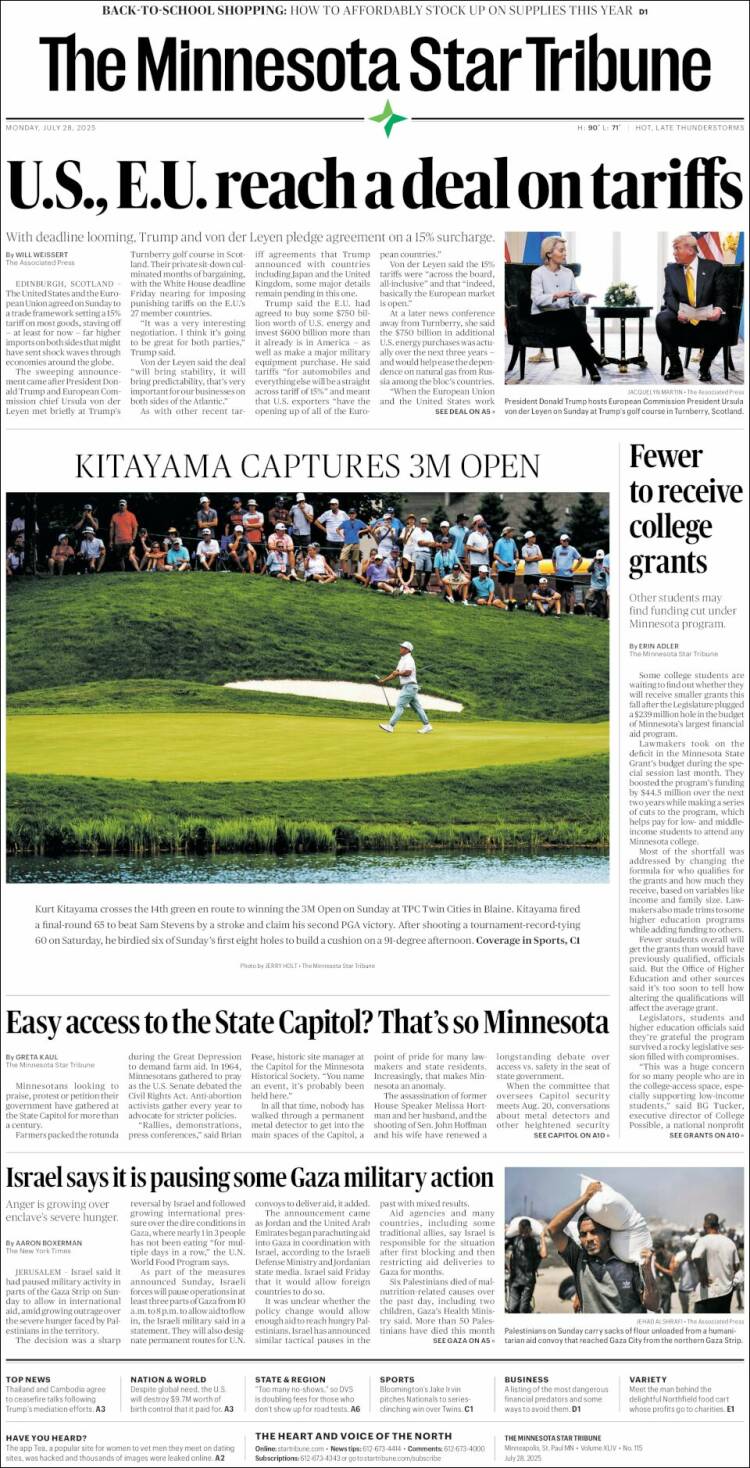 Portada de Star Tribune (USA)