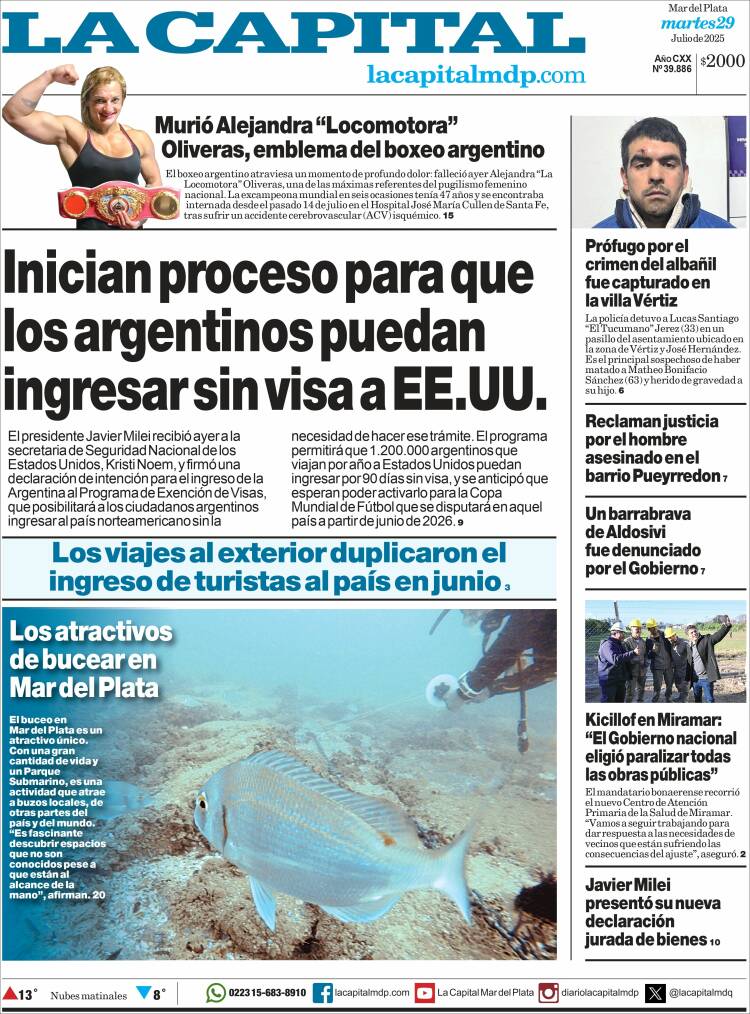Portada de Diario La Capital - Mar del Plata (Argentina)