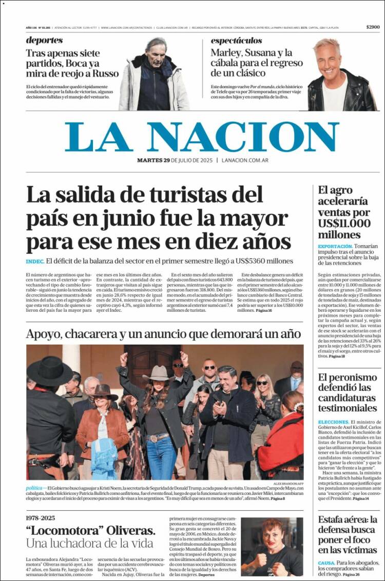 Portada de La Nación (Argentina)