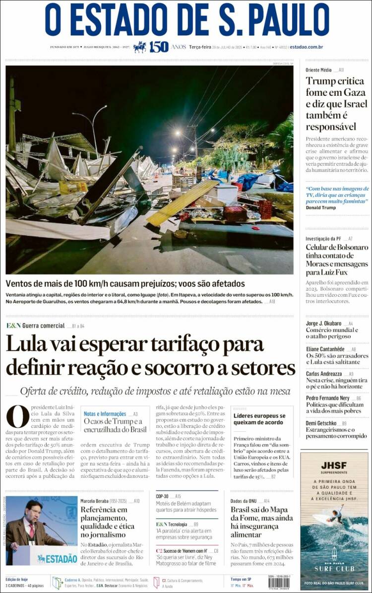 Portada de O Estado de São Paulo (Brasil)