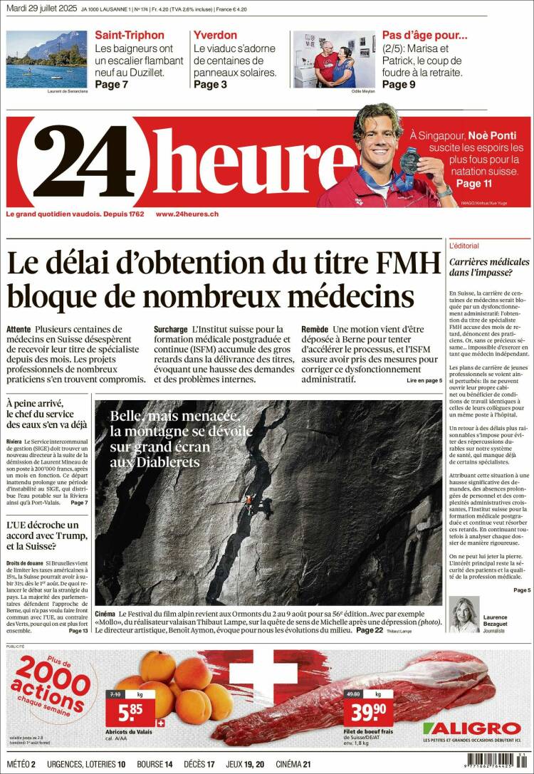 Portada de 24 Heures (Suisse)