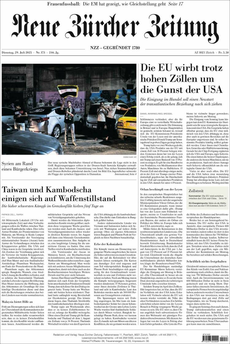Portada de Neue Zürcher Zeitung (Switzerland)