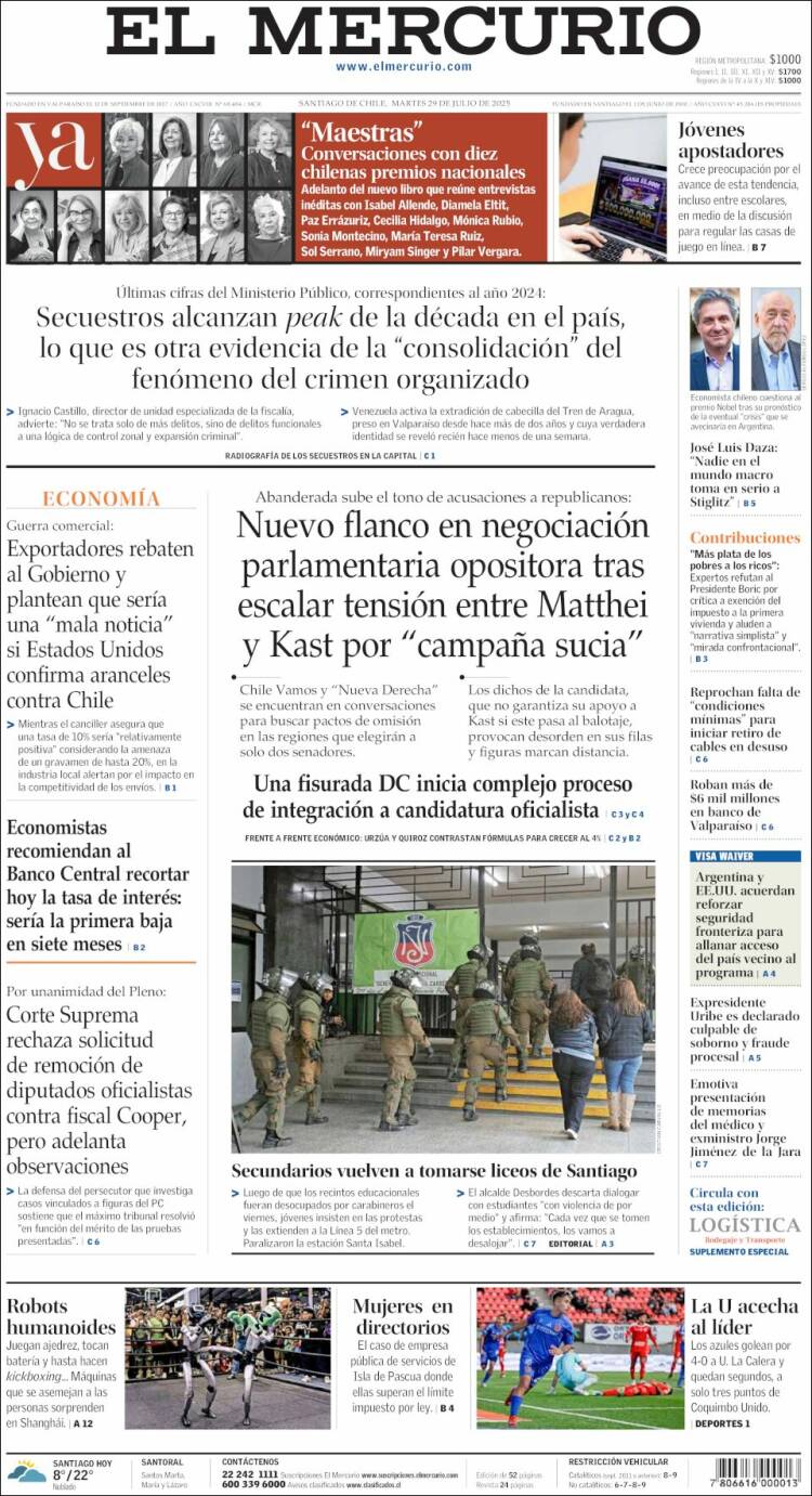 Portada de El Mercurio (Chili)