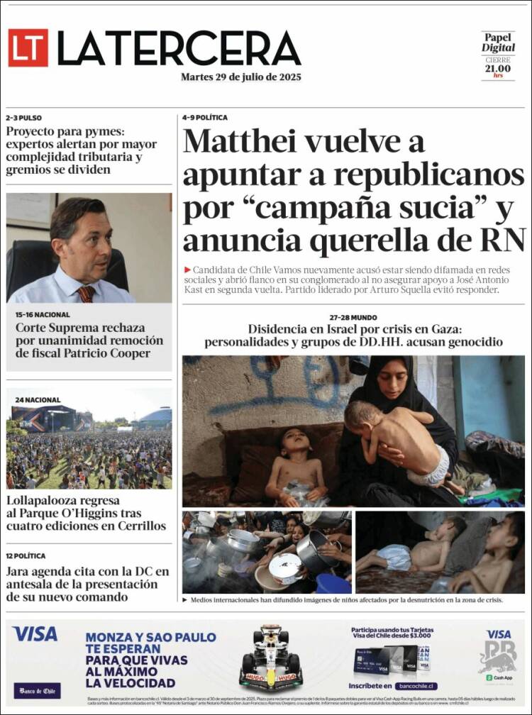 Portada de La Tercera (Chile)