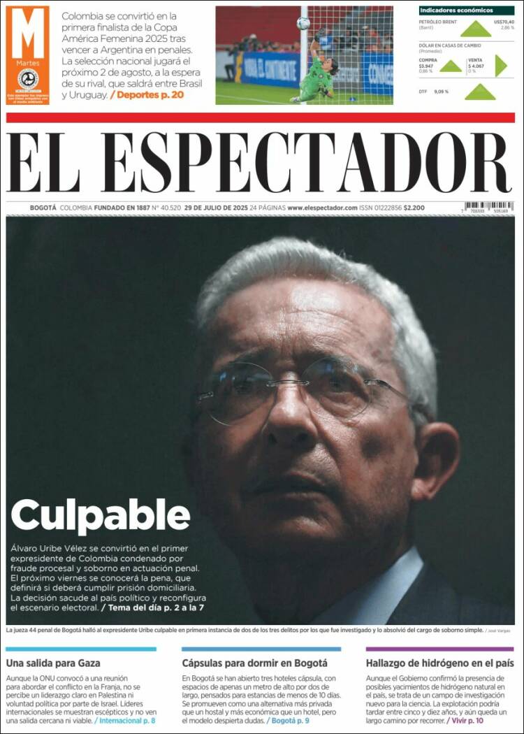 Portada de El Espectador (Colombie)
