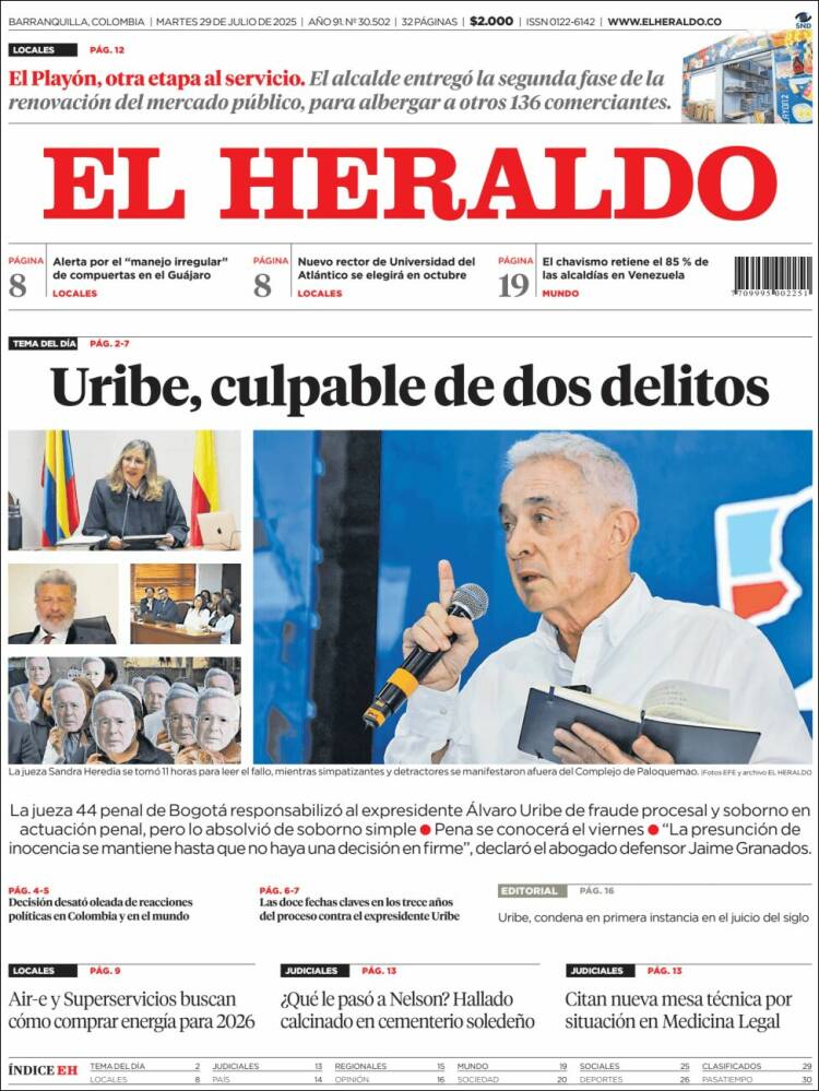 Portada de El Heraldo (Colombia)