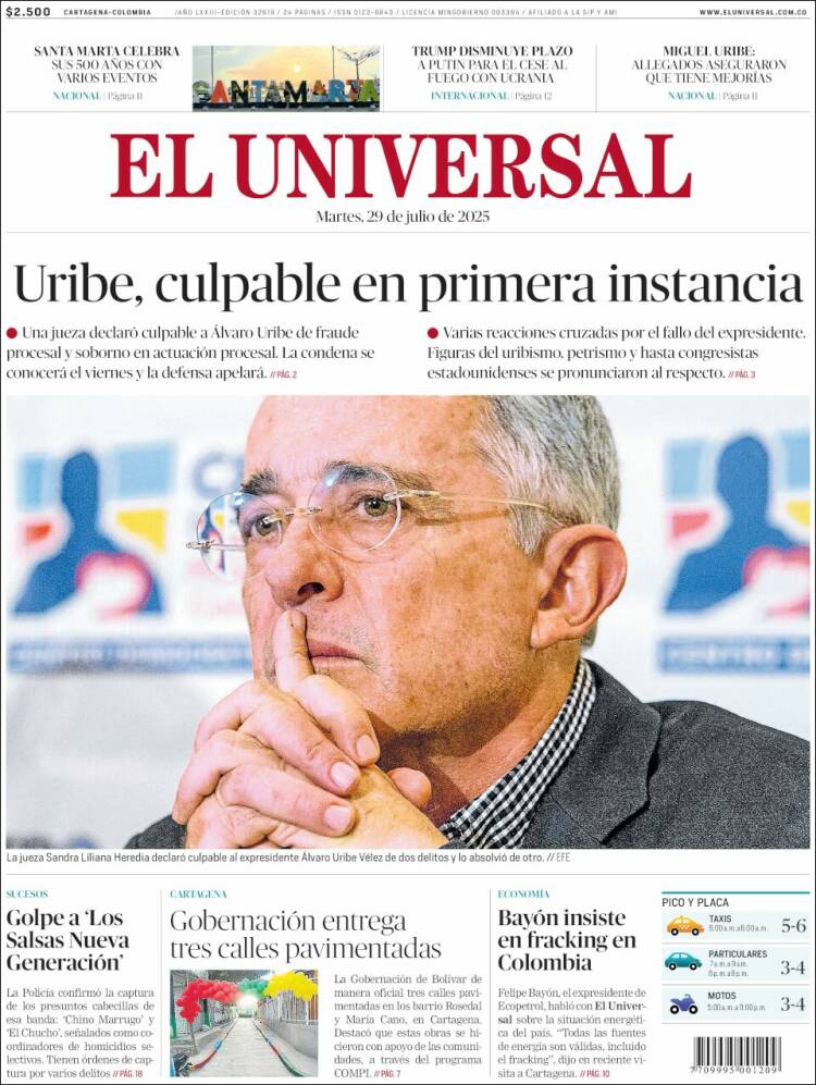 Portada de El Universal (Colombia)