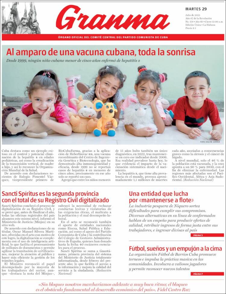 Portada de Granma (Cuba)
