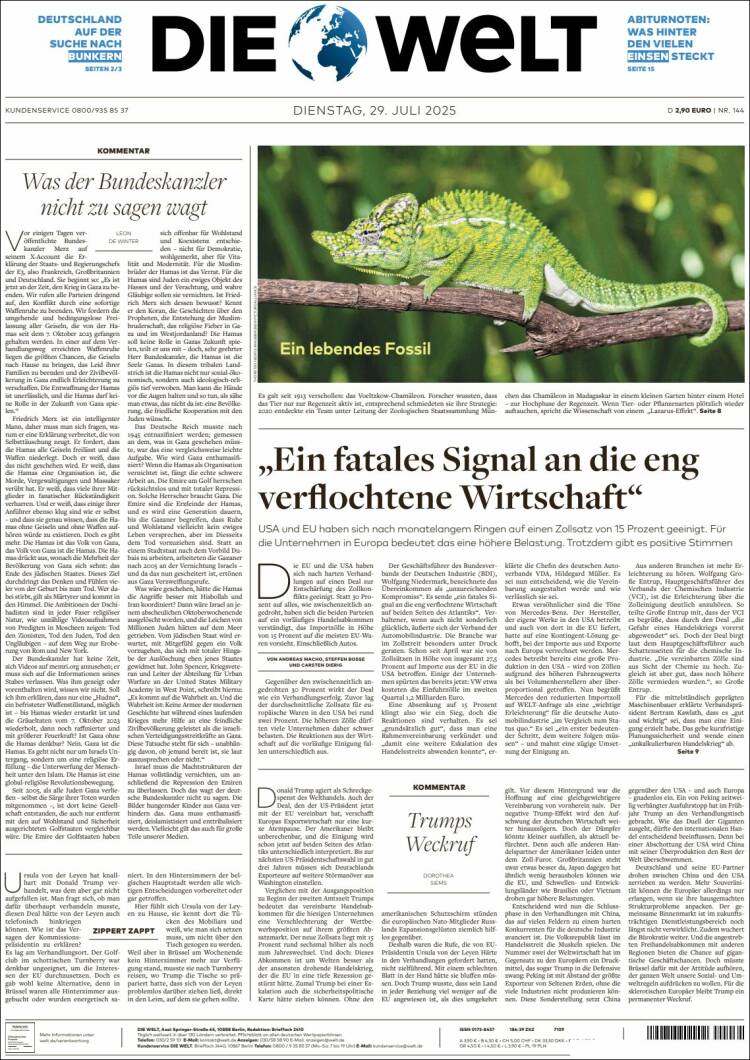 Portada de Die Welt (Alemania)