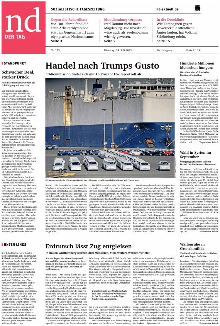 Portada de Neues Deutschland (Germany)
