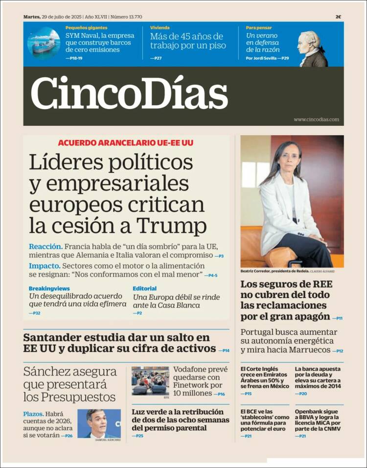 Portada de Cinco Días (Espagne)