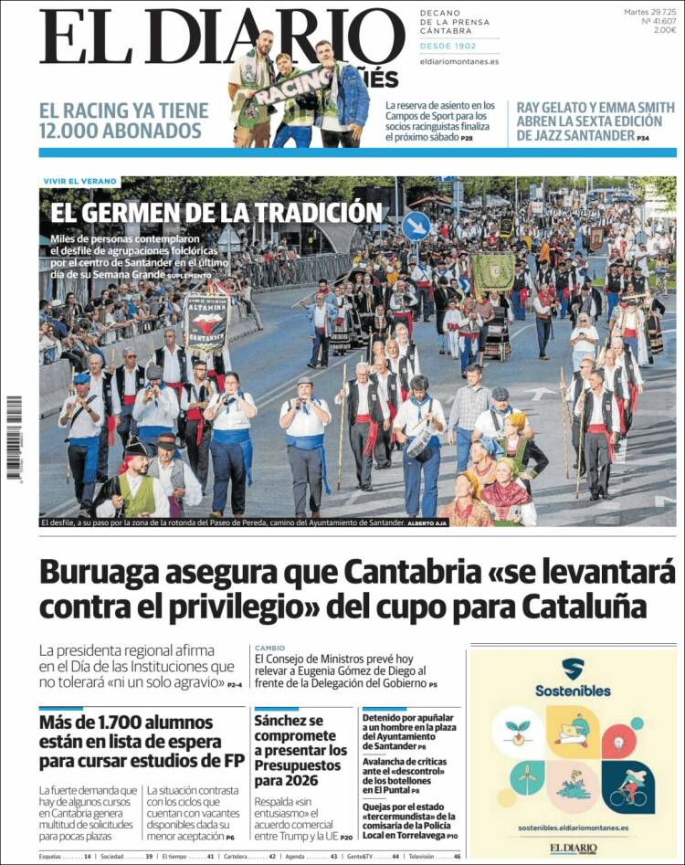 Portada de El Diario Montañés (Espagne)