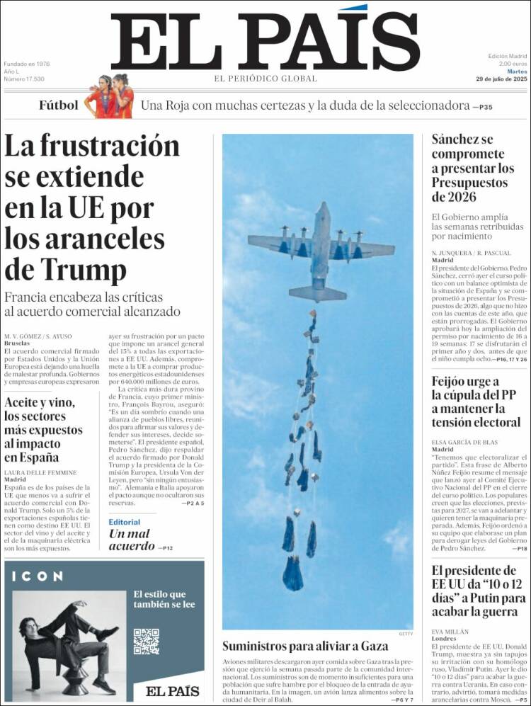 Portada de El País (España)