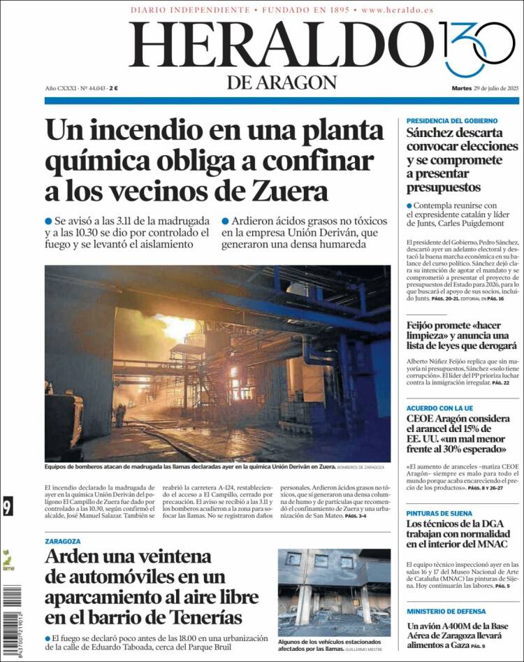 Portada de Heraldo de Aragón (España)