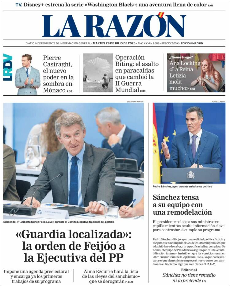 Portada de La Razón (Espagne)