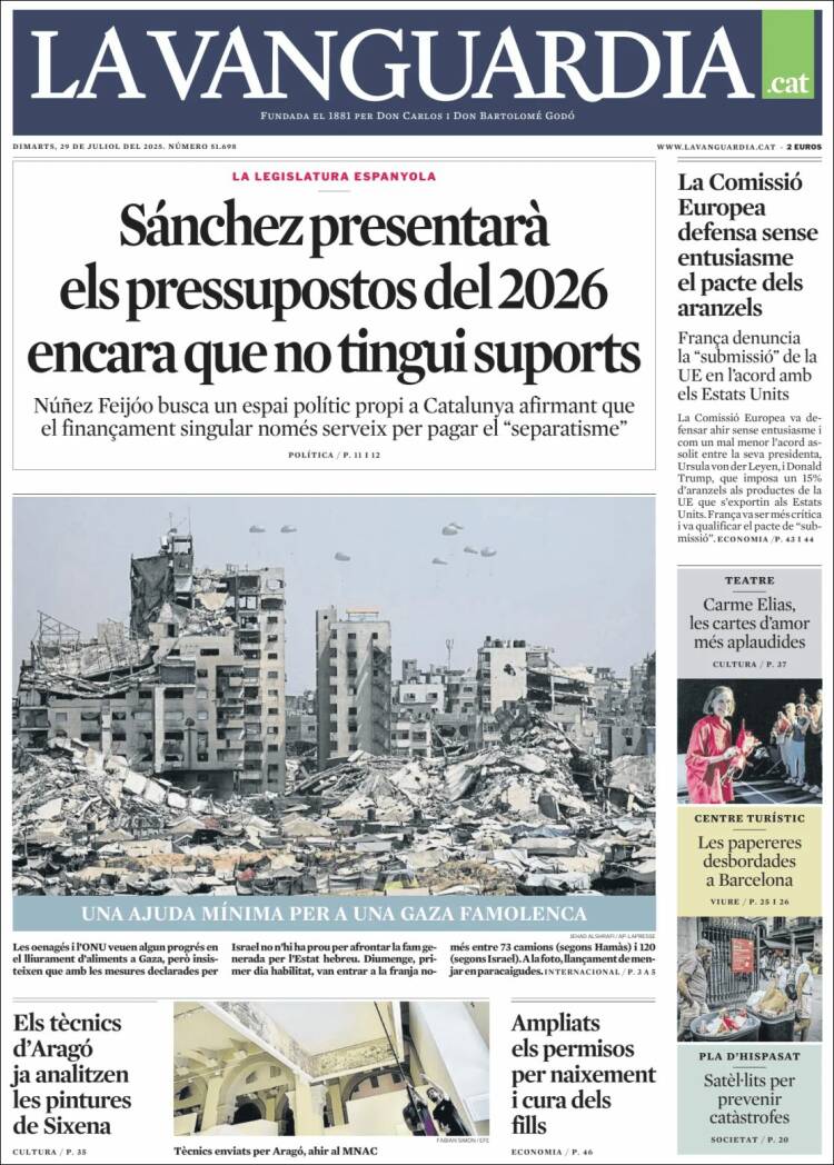 Portada de La Vanguardia (España)