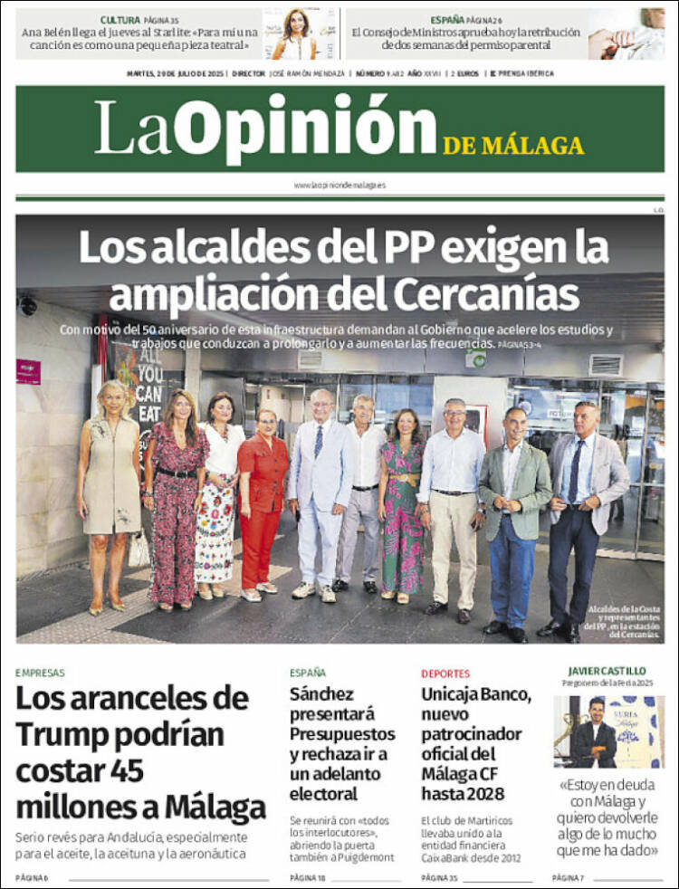 Portada de La Opinión de Málaga (España)