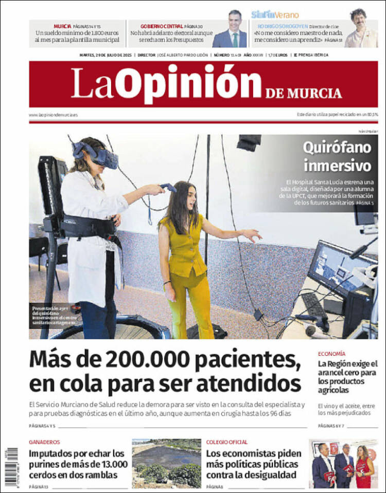 Portada de La Opinión de Murcia (España)