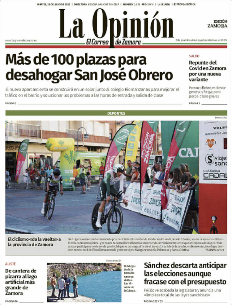 Portada de La Opinión - El Correo de Zamora (Espagne)