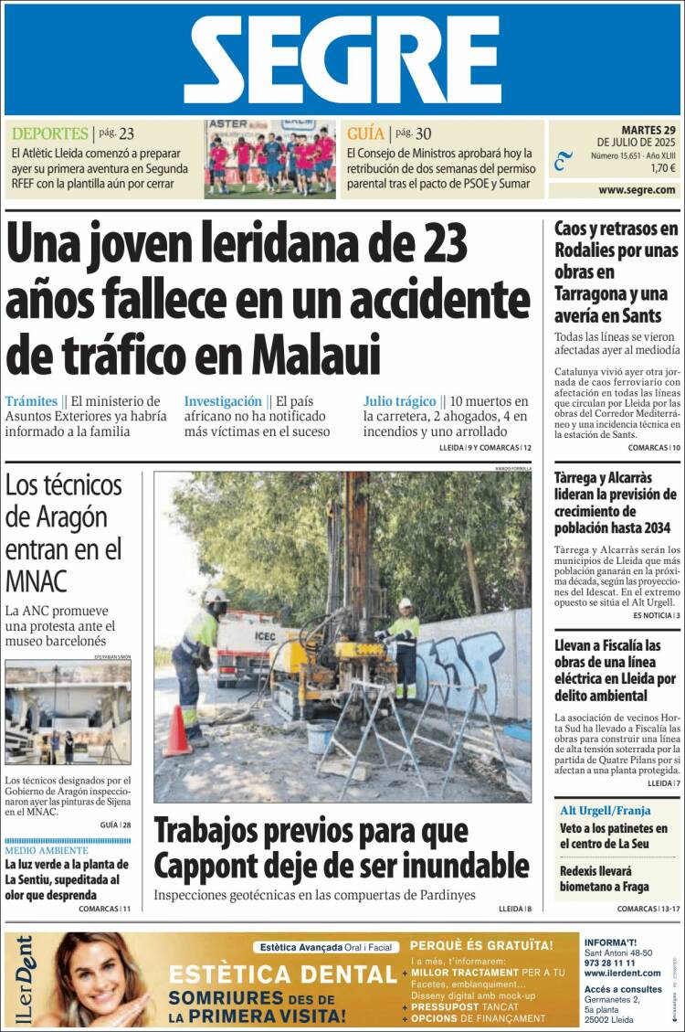 Portada de Segre  (Espagne)