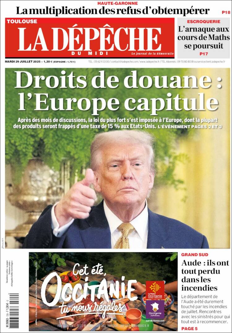 Portada de La Dépêche du Midi (Francia)