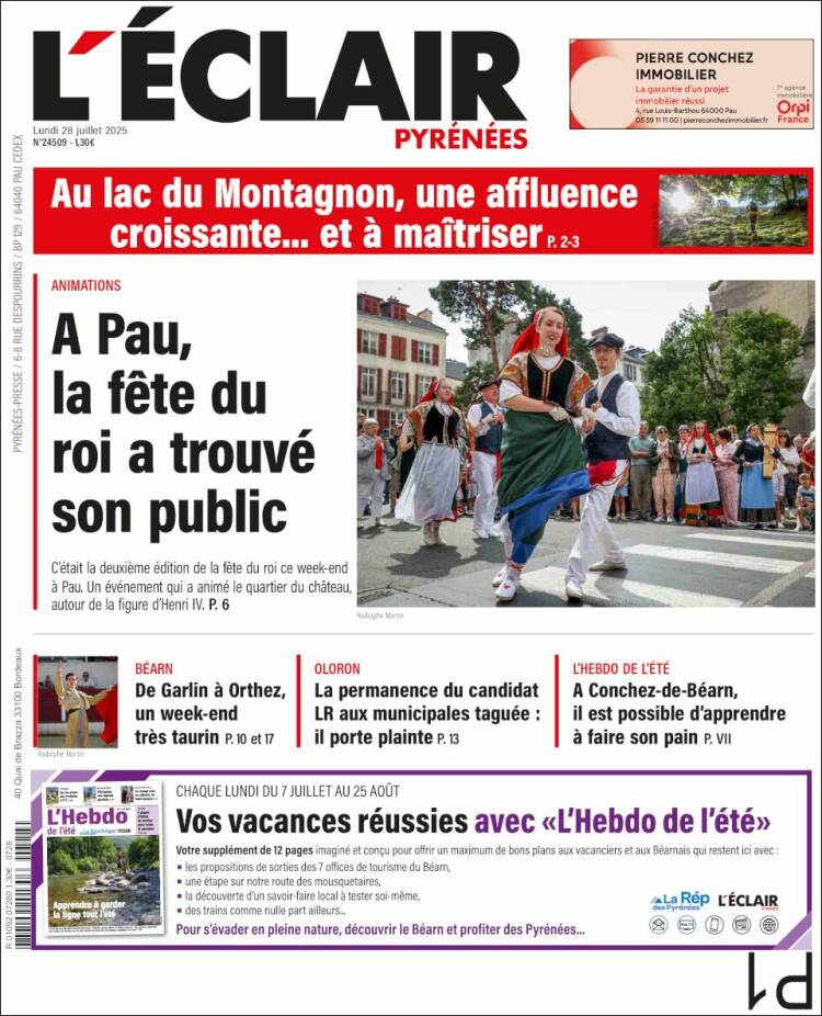 Portada de L'Eclair des Pyrénées (Francia)