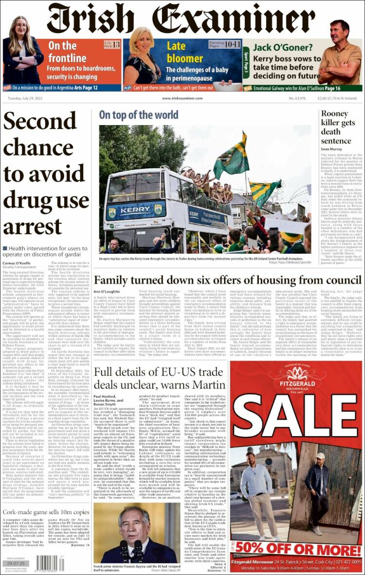 Portada de Irish Examiner (Ireland)