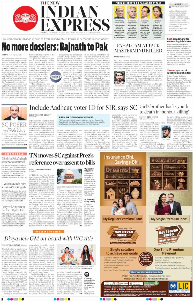 Portada de New Indian Express (Inde)