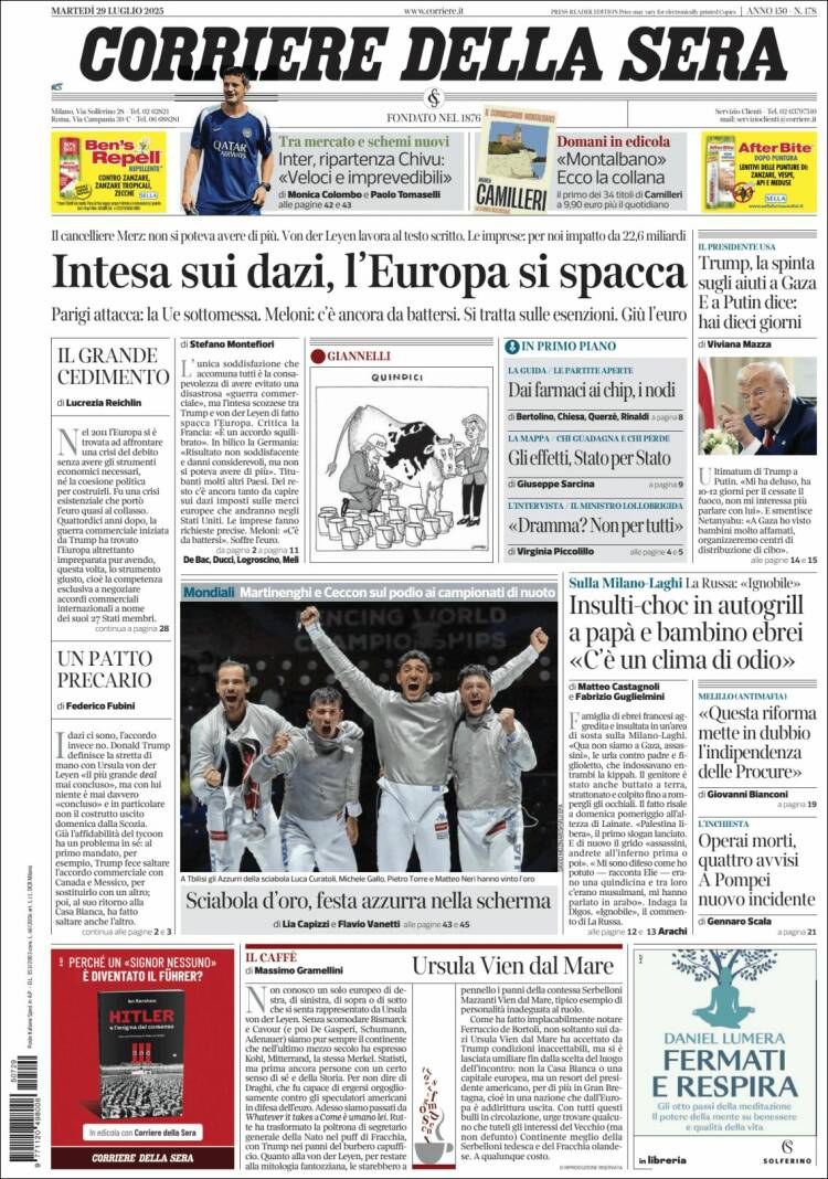 Portada de Corriere della Sera (Italie)